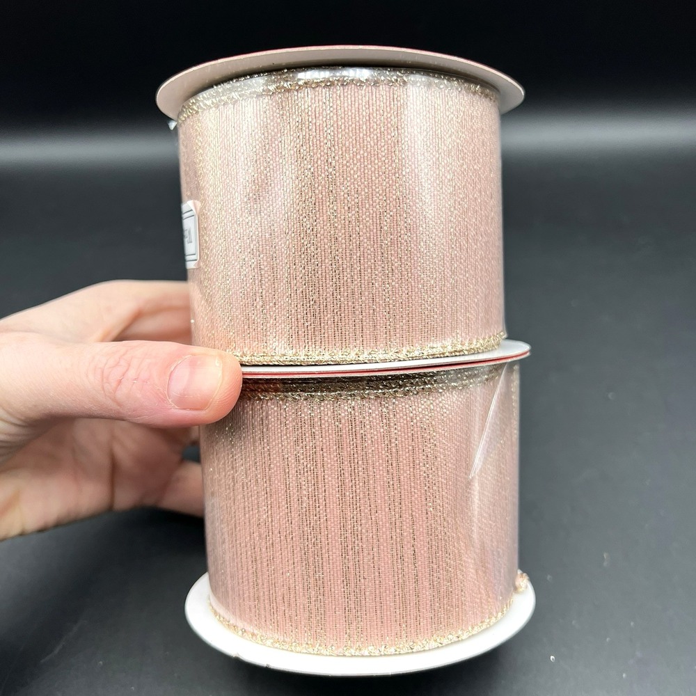 Pink Rose Gold Metallic Weave Wired Edge Ribbon Roll 30' long x 2.5" wide ~ NEW